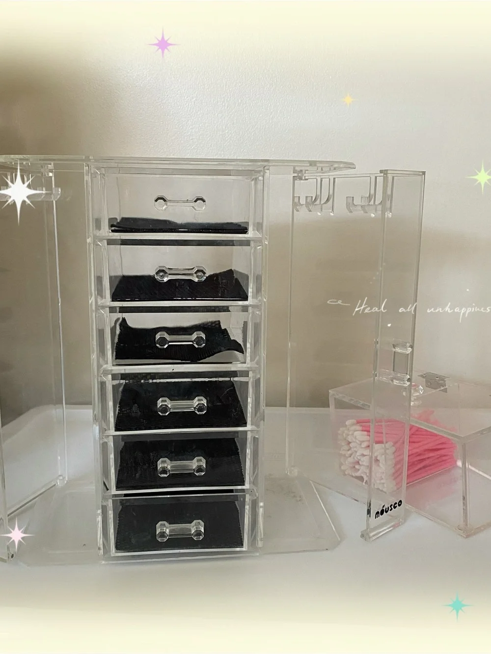 Clear Acrylic Jewelry Organizer Tower with Drawers and Hooks